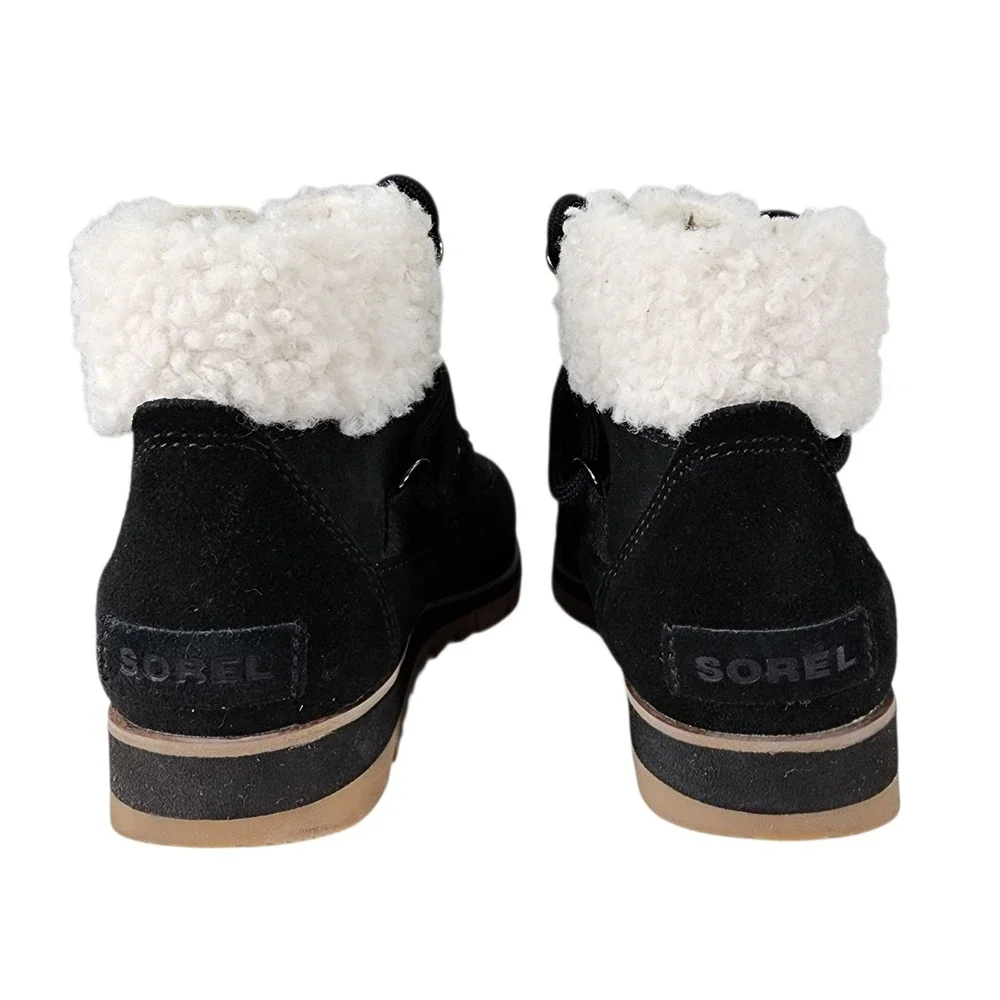 Sorel Snow Boot sz 7 Women Harlow Lace Cozy Brown Leather Sherpa Gorpcore Hiking